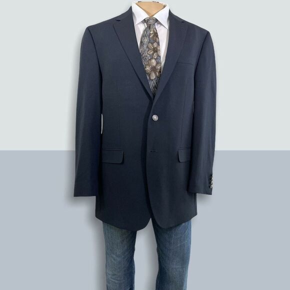 Michael Kors Mens sports coat blacker sz 42L Black Sliver button wool blend - Picture 1 of 12